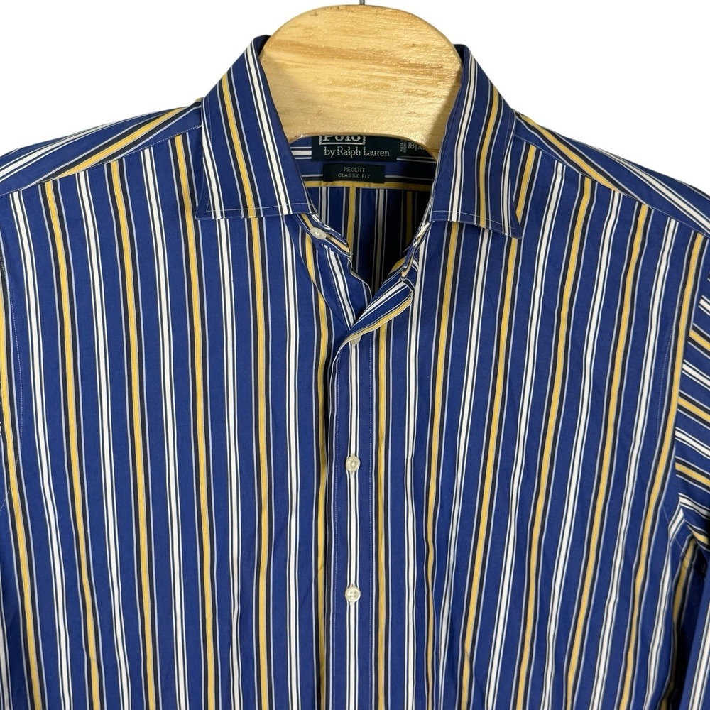 Polo Ralph Lauren Regent Classic Fit Men 18/XXL‎ Blue/Wht/Yellow Striped Shirt